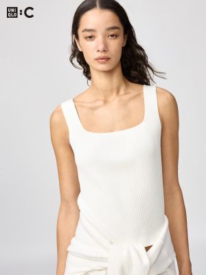 3Dリブスクエアネックセーターノースリーブ