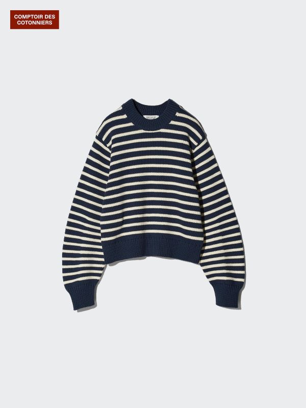 コットンブレンドクロップドクルーネックセーター